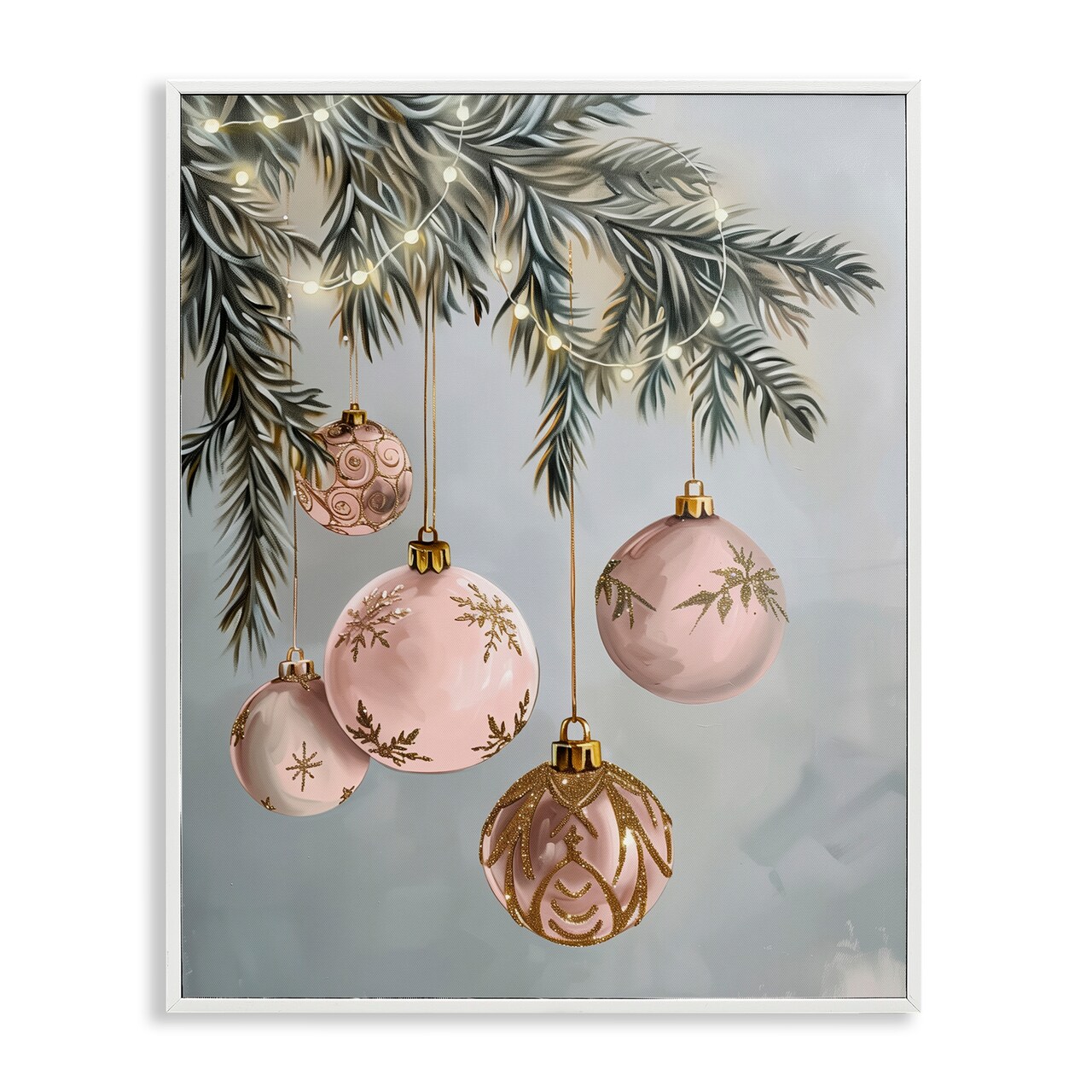 Stupell Industries Pink Hanging Christmas Ornaments Framed Giclee Design by Arlington Prints